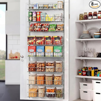 ElegantArray 8-Tier Pantry Door Oragnizer, Over The Door Pantry Organizer Rack and Storage, Hanging Spice Rack Shelves Door, Home Office Laundry Room Bathroom & Kitchen Organization, Light Gray