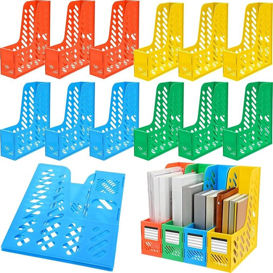 Glenmal 12 Pack Magazine Organizers Binder Organizer for Desk Plastic Vertical File Holder Magazine Racks Desk Accessories for Office, Home, or School (Colorful)