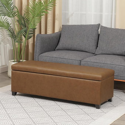 Homebeez 46" Faux Leather Storage Ottoman,End of Bed Bench,Upholstered Ottoman Bench with Storage for Living Room,Bedroom,Entryway