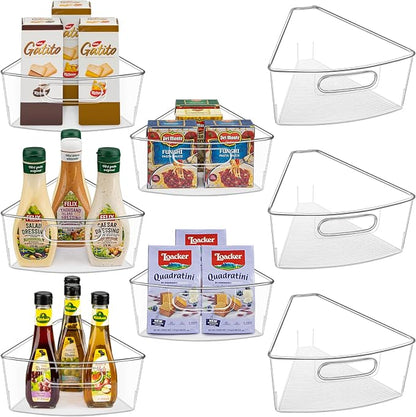 JEISSLIA Lazy Susan Cabinet Organizer Bins for 26"/ 28"/ 32" Diameter Corner Organizer, Plastic Cabinet Storage Bin, 1/8 Wedge - Food Safe, BPA Free, with Non-Slip Pads (for 26" Diameter, 8 Pack)