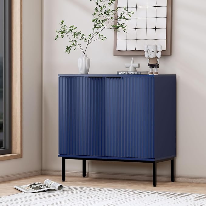 Fluted Sideboard, Buffet Cabinet with Storage, Wooden with Doors and Shelves, Accent Cabinet for Living Dining Room, Entryway
