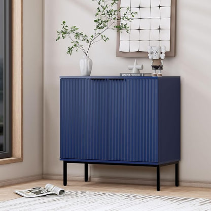 Fluted Sideboard, Buffet Cabinet with Storage, Wooden with Doors and Shelves, Accent Cabinet for Living Dining Room, Entryway