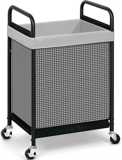 STORAGE MANIAC Rolling Laundry Hamper with Wheels 1-Section Laundry Sorter Rolling Laundrys Basket on Wheels with Removable Bag Clothes Hamper Laundrys Organizer Cart Bathroom Bedroom 90L Grey