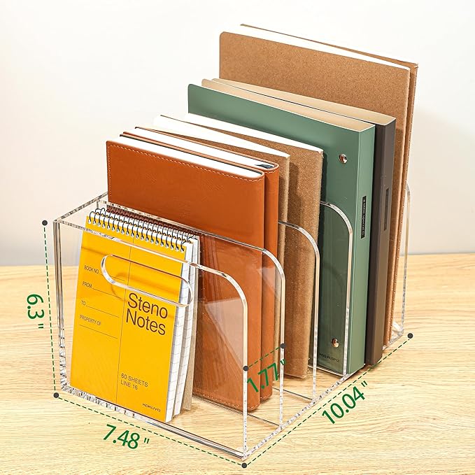Acrylic Magazine File Holder, 5 Vertical Compartments Desk Document Sorter Organizer, Clear Folder Rack Binder for Office/Documents/Classroom, for Home, Tablet, Magazines, Books & Accessories