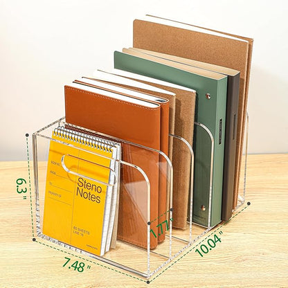Acrylic Magazine File Holder, 5 Vertical Compartments Desk Document Sorter Organizer, Clear Folder Rack Binder for Office/Documents/Classroom, for Home, Tablet, Magazines, Books & Accessories