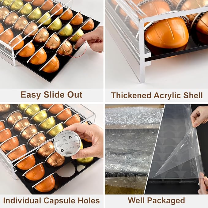 Coffee Pod Storage Drawer for Nespresso Vertuo, 40 Pods Holder Compatible with Espresso 1.35oz, Double Espresso 2.7oz, Gran Lungo 5.07oz, Mug Coffee 7.77oz, Coffee Capsule Organizer-15.2''x11''x2.8''