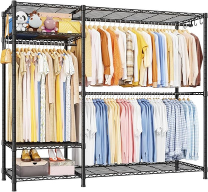 Ulif F7 Plus Garment Rack, Heavy Duty Clothes Rack, Clothing Racks for Hanging Clothes, 6-Tiers Freestanding Portable Closet Storage Rack 68'' W × 14.6'' D × 76.6'' H, Max Load 850 Lbs, Black