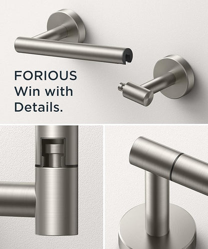 FORIOUS Toilet Paper Holder Wall Mount, Stainless Steel Rustproof Double Post Pivoting Tissue Roll Holder for Bathroom, Commercial Toilet Paper Dispenser (Brushed Nickel, Classic)