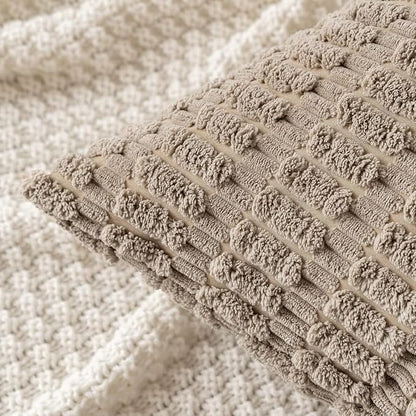 MIULEE Pack of 2 Corduroy Decorative Lumbar Throw Pillow Covers 20x12 Inch Soft Boho Striped Pillow Covers Modern Farmhouse Home Decor for Sofa Living Room Couch Bed Light Brown