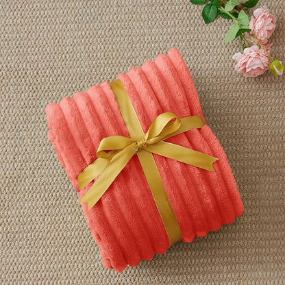BEDELITE Twin Blanket for Couch & Bed, 300GSM Soft & Warm Fleece Blanket, Decorative and Giftable Striped Coral Red Blankets for Women, Men, 60"x80"
