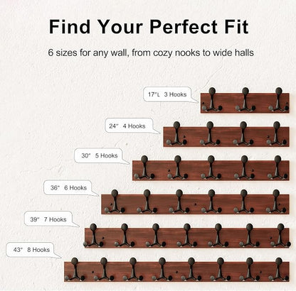 SKOLOO 24-Inch Wood Coat Rack Wall Mount with 5 Triple Hooks - Ideal for Family Entrances, Classrooms, and Pet Supplies Storage - Perfect Coat Hooks for Wall,Mahogany (Sapele)