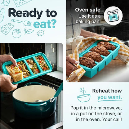 Souper Cubes 1/2 Cup Silicone Freezer Molds with Lids, Perfect for Storing Soups, Sauces, Juices, Desserts, Smoothie Prep and More, 1/2 Cup Silicone Freezer Trays - Aqua - 2-Pack