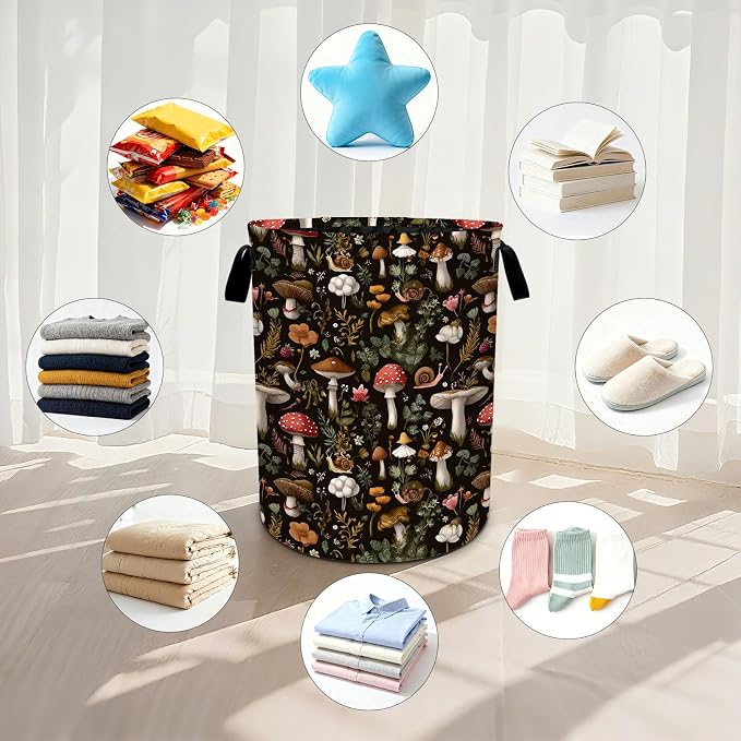 Mushroom Laundry Basket Waterproof Laundry Hamper Foldable Laundry Bag with Handles for Bedroom, Bathroom, Office, Clothes Storage
