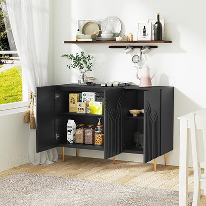 ARTPOWER 47" Accent Cabinet with Cloud Relief, Sideboard Buffet Cabinet with 3 Doors, Modern Decorative Credenza with Storage for Living Room, Kitchen, Dining Room, Hallway, Entryway, Black