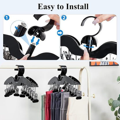 Leggings Hangers for Closet, Black Pants Hangers with Clips Space Saving, 2-Pack Closet Organizers and Storage Hanging 28 Leggings for Dorm Room Gym Organization