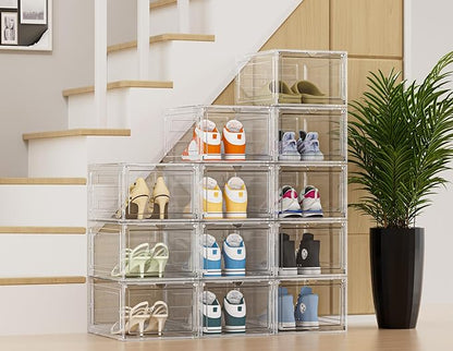 HOMIDEC Shoe Storage, 6 Pack Shoe Organizer Clear Hard Plastic Shoe Box, Shoe Boxes Clear Plastic Stackable, Shoe Boxes with Lids for Size 13, Transparent