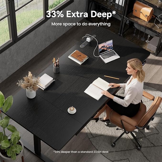 HLDIRECT Electric Standing Desk, Extra Large 79 x 31.5 Inches Height Adjustable Table with Outlets, Sit Stand Computer Desk with Drawers for Home Office, Ergonomic Rising Workstation, Black