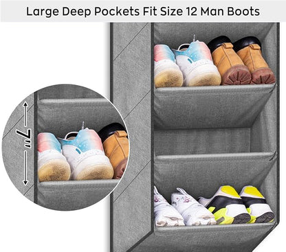 SLEEPING LAMB Over the Door Shoe Organizer for Closet, Short Hanging Shoe Rack with Large Deep Pockets, Narrow Door Sneaker Storage for Boots in RV, Dorm, Grey