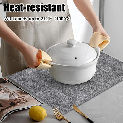Homaxy Faux Leather Heat Resistant Placemats for Dining Table Set of 4, Waterproof Wipeable Washable PU Table Mats, Easy to Clean Anti-Slip Place Mats, 11.8" x 17", Black & White
