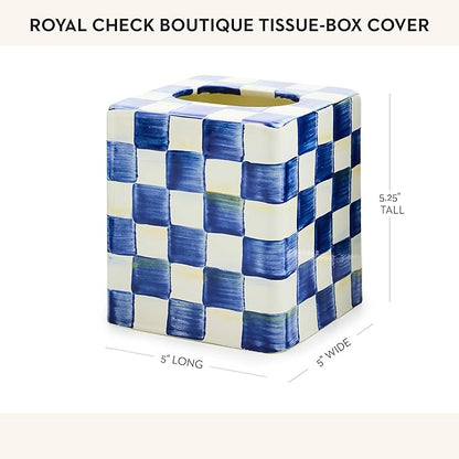 MACKENZIE-CHILDS Tissue-Box Cover, Tissue Holder for Home Decor, Blue-and-White Royal Check, Square
