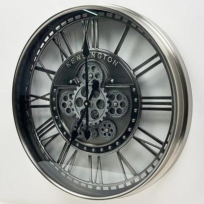DORBOKER Real Moving Gears Wall Clock Large Modern Metal Clocks for Living Room Decor, Industrial Steampunk Unique Vintage Rustic Decorative Clock for Home Farmhouse Office, 27.6 Inch,Gunmetal Roman