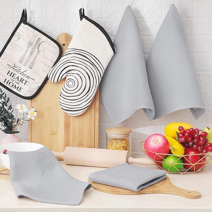 Homaxy 100% Cotton Waffle Weave Kitchen Dish Cloths, Ultra Soft Absorbent Quick Drying Dish Towels, 12 x 12 Inches, 24-Pack, Light Gray