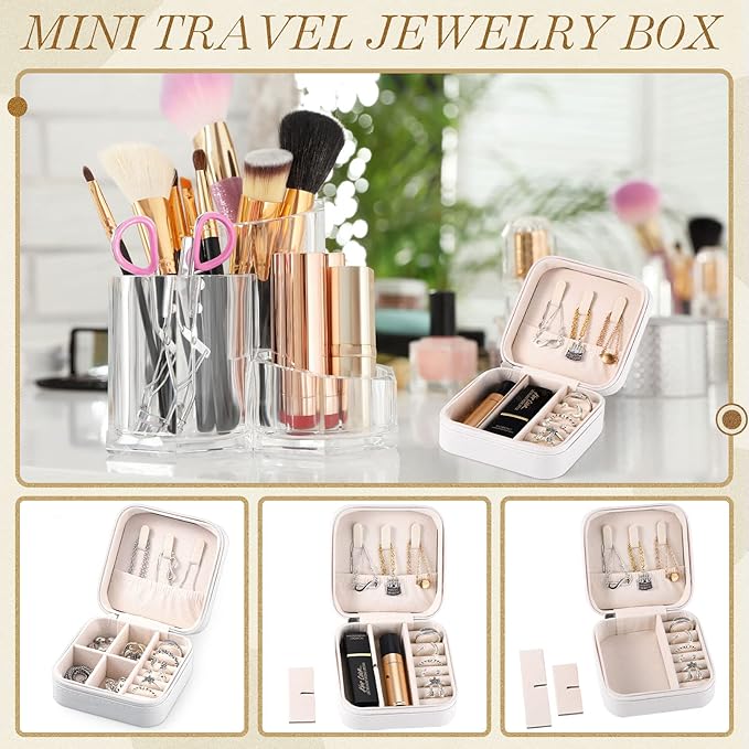 Yinkin 12 Pcs Mini Travel Jewelry Case Bridesmaid Proposal Gift Boxes, Small PU Leather Earring Organizer, Bulk Travel Accessories Portable Jewelry Holder(White)