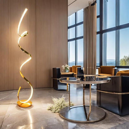 3 Color Temperature LED 60W 59inches Golden Electroplated Floor Lamp with Remote Control for Living Room,Bedroom,Office Lighting.(Gold)