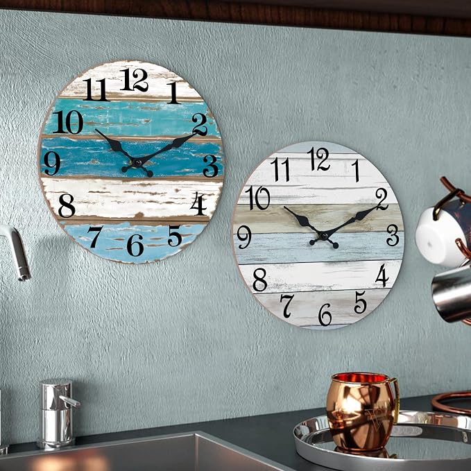 CHYLIN Wall Clock, 18 Inch Beach Wall Clocks Battery Operated, Coastal Ocean Themed Blue Clock Decor for Lake House, Home Clearance, Kitchen, Pool, Bathroom(18")