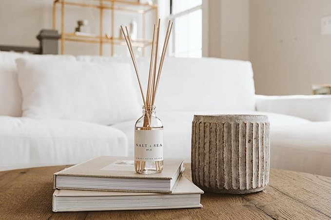 Sweet Water Decor Salt & Sea Reed Diffuser Set - Sea Salt Citrus & Musk Amber Scent Diffuser - Reed Diffusers for Home with Long Lasting Fragrance - Non-Toxic Oil Reed Diffuser - Made in The USA