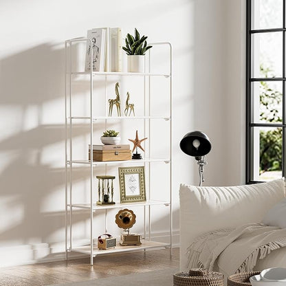 Crofy No Assembly Folding Bookshelf for Living Room, 5 Tier White Collapsible Book Shelf for Home Office, Portable Bookcase Storage Organizer