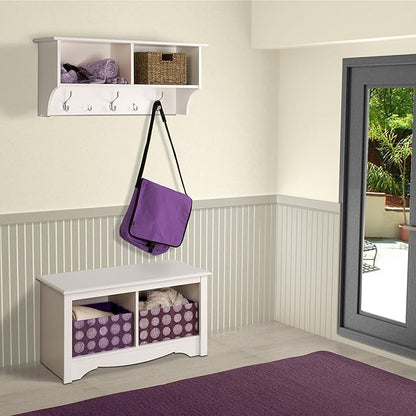 Prepac 36" Contemporary Wall Mounted Coat Rack, Coat Hooks Wall Mount with 2 Shelves, Ideal for Hallway or Entryway Hanging Solution, 11.5"D x 36"W x 16.5"H, White