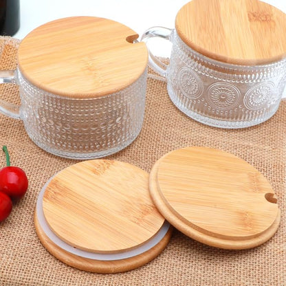 4pcs Overnight Oats Containers with Lids,Vintage Coffee Mugs gifts for women,Glass Cups with Spoons and Bamboo Lids,Great for Coffee, Overnight Oats,Juice. Excellent Choice for Gift Giving,Party