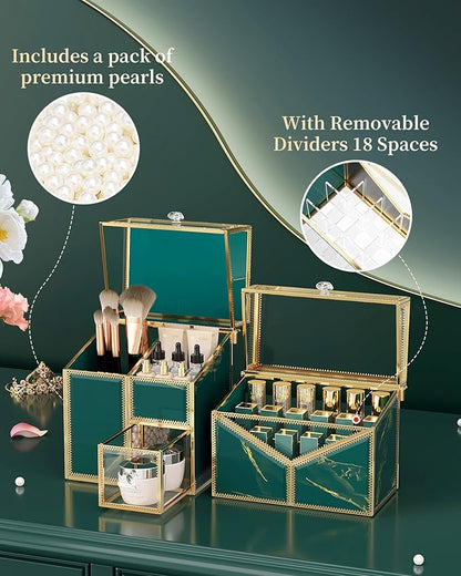 Youdepot Extra Large Makeup Organizer, Glass Cosmetic Storage with Drawers, Stackable Makeup and Jewelry Organizer for Vanity Table, Bathroom Countertop, Skincare, Lipsticks, Perfume, Brushes