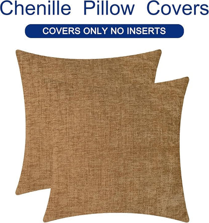 CaliTime Throw Pillow Covers Decorative 26 X 26 Inches Pack of 2 Cozy Chenille Cushion Cases for Couch Sofa Bed Living Room Home Apricot Brown