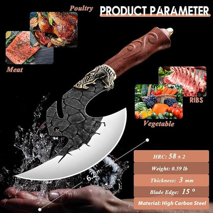 ROCOCO Viking Cleaver Knife Birthday - Butcher Meat Cutting Boning Knife Hand Forged Chinese Kitchen Axe with Sheath Home Outdoor BBQ Camping Chirstmas Mother Father Gift Men