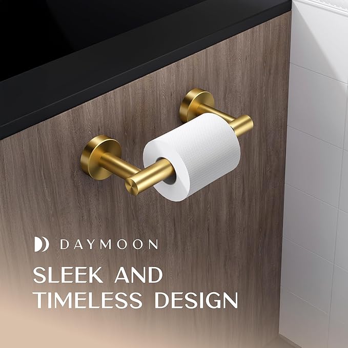 Day Moon™ Gold Toilet Paper Holder - Brushed Gold Toilet Paper Holder Wall Mount - Modern Toilet Paper Roll Holder - Gold Bathroom Toilet Paper Holder