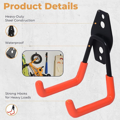 28 Pack Steel Heavy Duty Garage Hooks Storage Hooks with Anti-Slip Coating, Utility Garage Wall Mount Hanger and Organizer for Bikes, Ladder, Rope, Broom, Shovel and Garden Power Tools (28, Orange)