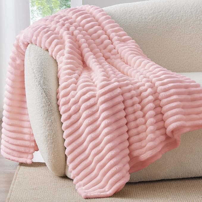 BEDELITE Fleece Pink Throw Blanket for Couch - 300GSM Soft & Warm Valentines Blanket Gifts for Women Girls, Decorative Spring Pink Blankets for Home, 50"x60"