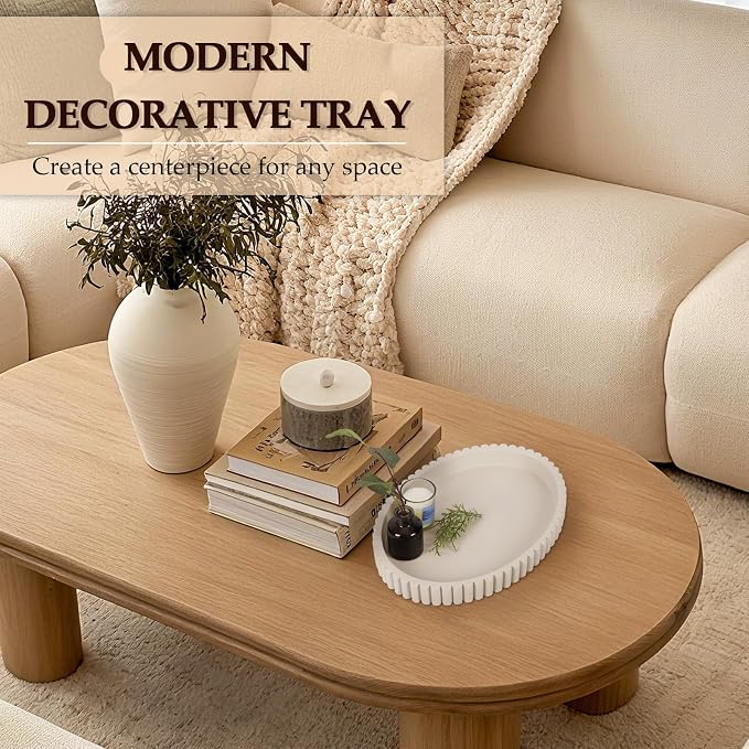 Oval Tray for Coffee Table Decor, 15" Concrete Tray, Table Centerpieces Decorative Trays for Home Decor, Modern Decorative Trays for Coffee Tables, Centerpiece Trays, Gray