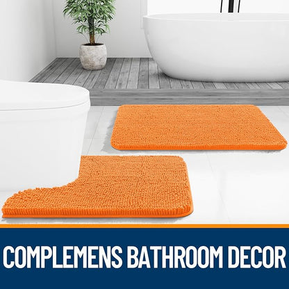 OLANLY Bathroom Rugs 34x21, Extra Soft Absorbent Chenille Bath Rugs, Rubber Backing Quick Dry, Machine Washable Bath Mats for Bathroom Floor, Tub and Shower, Home Decor Accessories, Orange
