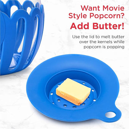 Ecolution Patented Micro-Pop Microwave Popcorn Popper with Temperature Safe Glass,3-in-1 Lid Measures Kernels and Melts Butter,Made Without BPA,Dishwasher Safe,3-Quart,Blue,(Pack of 4)