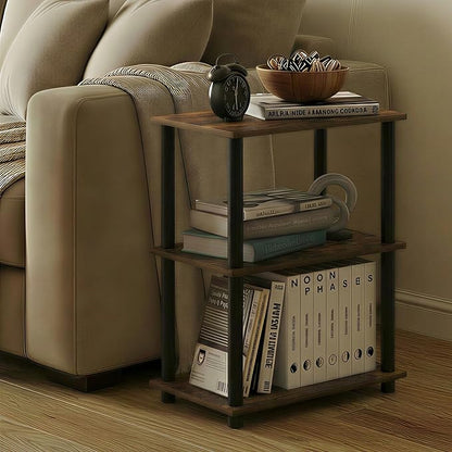Furinno Turn-N-Tube Storage Shelves, 3-Tier Open Frame Book Shelf, Standing Corner Shelf, Toolless Open Shelves, for Organization and Storage, Living Room, Garage, Home Office, Amber Pine