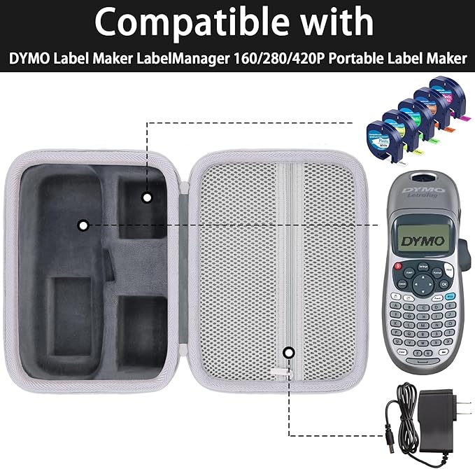 Label Printer Case Compatible with DYMO LetraTag LT-100H/LT-100H Plus Handheld Label Maker(Gray Case)