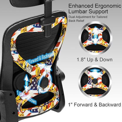 Office Chair for Back & Neck Pain Relief, Virgin Foam Seat, 2D Adjustable Lumbar & 3D Headrest, Flip-Up Armrests, Tilt & Rock for Relaxation (English, Black/UF)