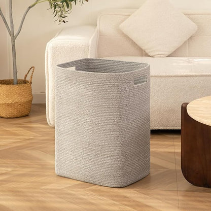 OIAHOMY Laundry Hamper, Laundry Basket，Rectangle Cotton Storage Basket with Handles, Large Blanket Basket for Living room, Woven Decorative Storage for Toys,Clothes,Pillows-16x13x22in-Grey variegated