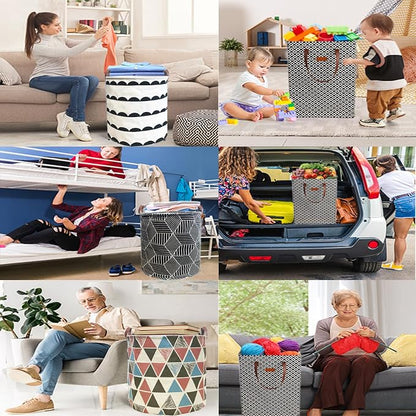 Waterproof Laundry Hamper Collapsible Laundry Basket Leather Handle Laundry Bag Large Clothes Storage Toy Organization for Bathroom Bedroom Laundryroom College Dorms (Hege-003)