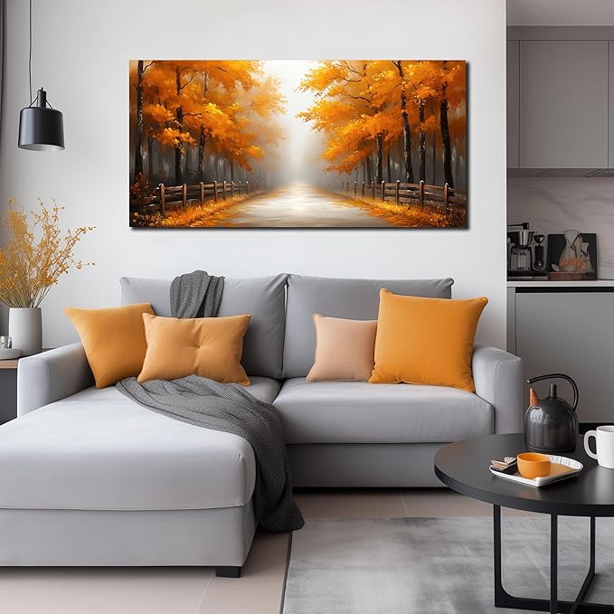 AUUZAIUA Forest Wall Art for Living Room Gold Misty Trees Landscape Large Artwork for Bedroom Office Modern Canvas Prints Ready to Hang 24"x48"