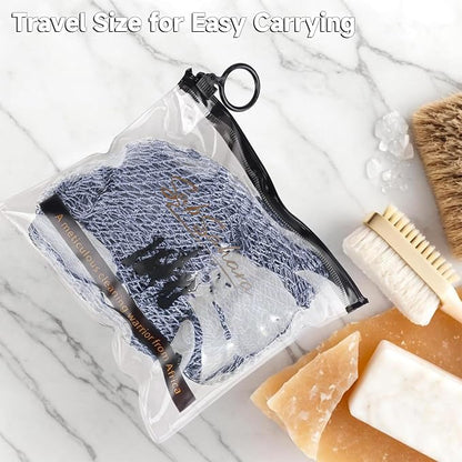 SubSahara Authentic African Net Sponge - 2 Pieces Exfoliating Scrubber for All Skin Types, Bath Sponge for Face & Body, Travel Portable, Durable, Gentle Exfoliation (Slate Blue & Bean Paste Pink)