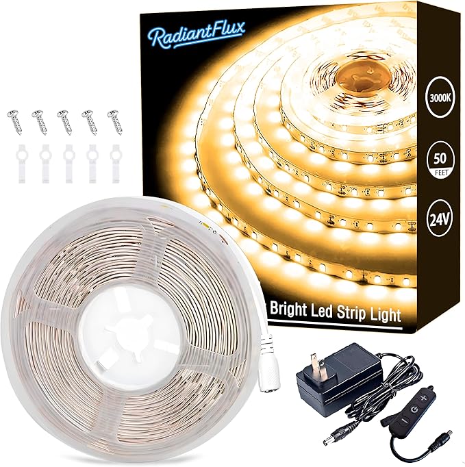 Warm White Led Strip Lights, Dimmable LED Lights Strip, 50Ft 900Leds, Super Bright LED Tape Lights for Living Room, Bedroom, Kitchen, Vanity Mirro,Flexible LED Light Strips for christmas decor